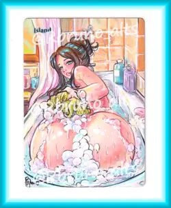 Hand Painted Altered Mtg Island Card Anime Girl - Image 1