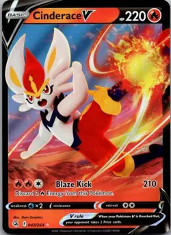 Cinderace V - 043/264 - Pokemon Fusion Strike Sword & Shield Ultra Rare Card NM - Image 1