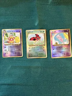 Pokemon Southern Islands Tropical Jungle Japanese Slowking, Ledyba, And Mew Holo - Image 1