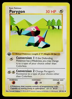 Pokemon Card - Porygon Base Set (Shadowless) 39/102 Uncommon 1st Edition - Image 1