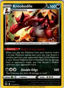 Pokemon TCG Krookodile Sword & Shield Silver Tempest 113/195 Holo Rare Card NM - Image 1