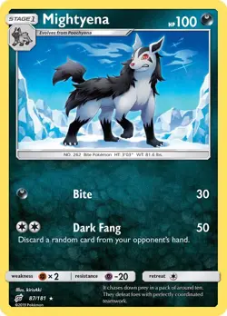 Mightyena 87/181 Reverse Holo Rare SM - Team Up Pokemon Card - Image 1