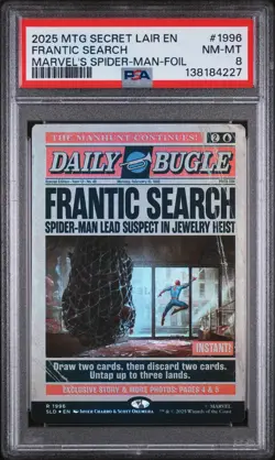 FRANTIC SEARCH #1996 FOIL RARE 2025 MTG MARVEL'S SPIDER-MAN SECRET LAIR EN PSA 8 - Image 1