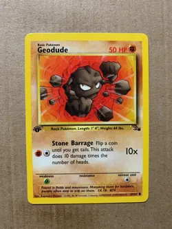 1st Edition Geodude 47/62 Fossil Set - Common Pokemon Card - NM/Mint - Image 1