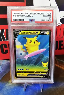 2021 Pokemon Celebrations Surfing Pikachu V #008 ✨PSA 10✨ - Image 1