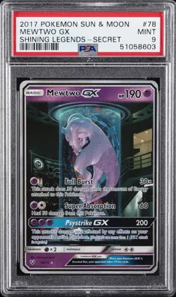 2017 POKEMON SUN & MOON SHINING LEGENDS SECRET #78 MEWTWO GX PSA 9 - Image 1