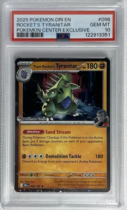 Pokemon Center Destined Rivals Team Rocket’s Tyranitar Stamped 096/182 PSA 10 - Image 1