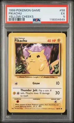 1999 Pokemon Base Set PIKACHU #58 - Yellow Cheeks WOTC - PSA 5 - Image 1