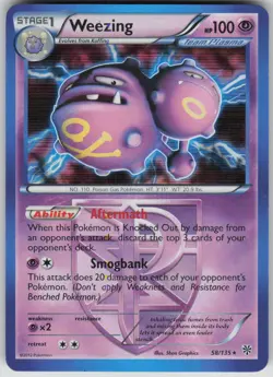 Pokemon TCG Weezing (Team Plasma) Holo Rare Plasma Storm 58/135 - Image 1