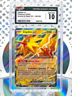 CGC 10 Zapdos EX 145/165 Scarlet & Violet 151 Full Art Double Rare Pokemon Card - Image 1