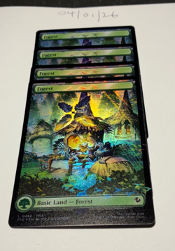 Magic the Gathering MTG Forest Full Art x4 Land Chocobo Track FOIL Cards NM/M - Image 1