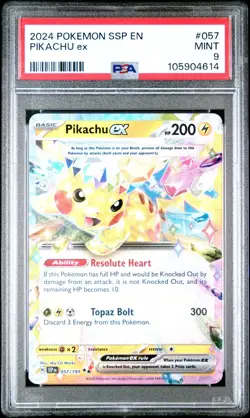 2024 Pokemon Ssp En-Surging Sparks #057 Pikachu Ex PSA 9 - Image 1