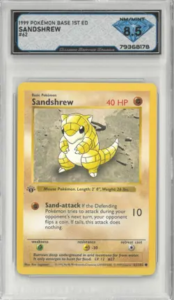 1999 Pokemon Base 1st Ed SANDSHREW #62/102 💎 DSG 8.5 NM/Mint - Image 1