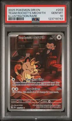 2025 POKEMON DRI EN-DESTINED RIVALS #203 TEAM ROCKET'S MEOWTH PSA 10 - Image 1