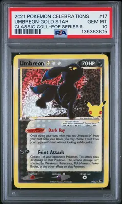2021 POKEMON CELEBRATIONS CLASSIC COLL #17 UMBREON-GOLD STAR PSA 10 - Image 1