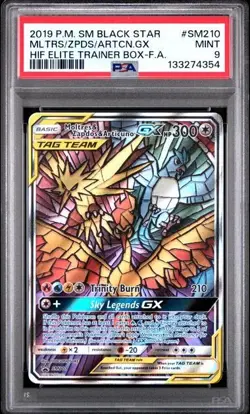 PSA 9 - 2019 Pokemon Hidden Fates MOLTRES ZAPDOS ARTICUNO GX #SM210 (4354) - Image 1