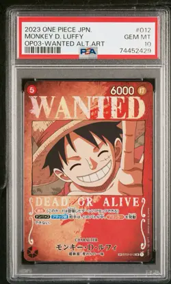 PSA 10 Monkey D Luffy One Piece Alternate Art Wanted OP03-012 ST21-001 Japanese - Image 1