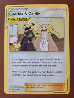 Pokemon TCG Cynthia Caitlin Cosmic Eclipse Card 189/236 Regular Uncommon - Image 1