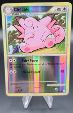 Pokemon TCG Card Clefable 3/123 HGSS HeartGold SoulSilver Reverse Holo Rare MP - Image 1