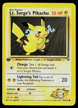 Pokemon Card - Lt. Surge's Pikachu Gym Heroes 81/132 Common 1st Edition - Image 1