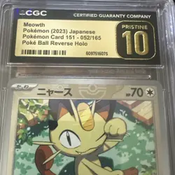 ✨✨ CGC 10 Pristine Meowth 052/165 Poke Ball Reverse Holo Pokemon 2023 sv2a 151 - Image 3