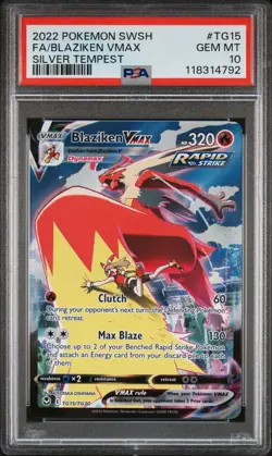 PSA 10 GEM MT Full Art Blaziken VMAX Pokemon Sword Shield Silver Tempest - Image 1