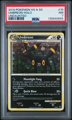 2010 POKEMON HEARTGOLD & SOULSILVER UNDAUNTED #10 UMBREON-HOLO PSA 7 - Image 1