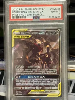 2020 POKEMON SM PROMO TAG TEAM POWERS COLLECTION UMBREON & DARKRAI GX PSA 8 - Image 1
