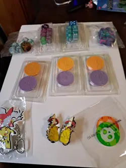Pokemon Accessories! Dice Sets, Status Coins Sets, Coins, Keychain, And Pins - Image 1