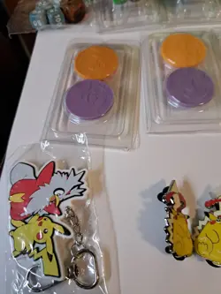 Pokemon Accessories! Dice Sets, Status Coins Sets, Coins, Keychain, And Pins - Image 2