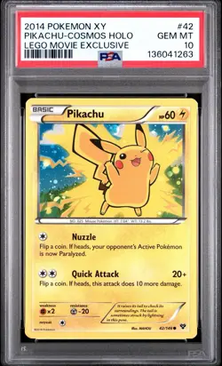 2014 PIKACHU POKEMON XY COSMOS HOLO LEGO MOVIE EXCLUSIVE PROMO PSA 10 - Image 1