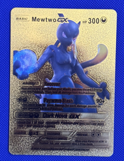 Mewtwo GX Pokemon Metal Gold Foil Fan Art Collector Card - Image 1