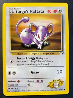 Lt. Surge's Rattata 82/132 Gym Heroes Common Pokemon TCG Card - Near Mint - Image 1