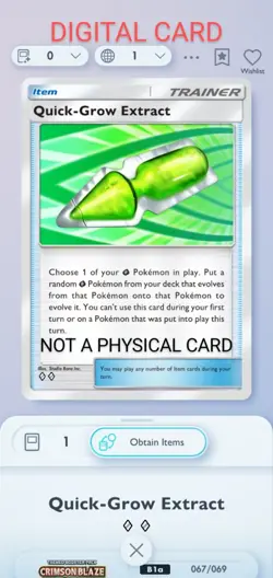 Quick-grow Extract Pokemon Pocket Mobile Game Crimzon Blaze Set ◇◇ Item Card - Image 1