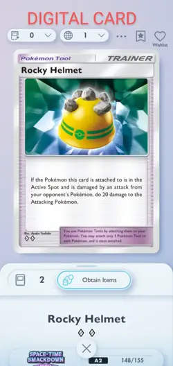 Rocky Helmet Pokemon Pocket Mobile Game Space Time Smackdown Set ◇◇ Item Card - Image 1