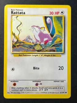 Rattata 61/102 4th Print Base Set - Common Pokemon Card - WOTC B Near Mint - Image 1
