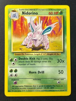 Nidorino 37/102 4th Print Base Set - Uncommon Pokemon Card - WOTC MP - Image 1