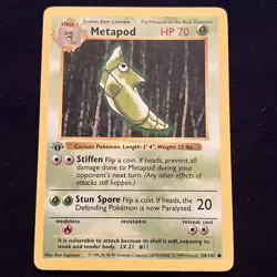 Metapod 54/102 Base Set 1st Edition Shadowless Pokemon Card - Image 1