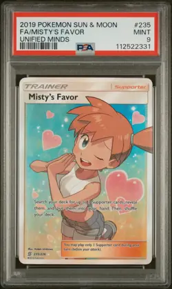 Pokemon TCG Card Mistys Favor 235/236 SM Unified Minds Holo Full Art PSA 9 - Image 1