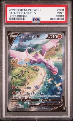 PSA 9(OC) 2022 Pokemon SWSH Full Art Aerodactyl V Lost Origin #180 Mint Rare Alt - Image 1