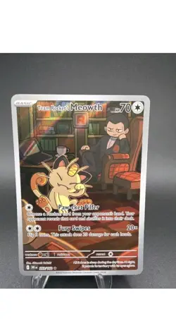 Pokemon TCG Destined Rivals Team Rocket's Meowth Illustration Rare 203/182 - Image 1