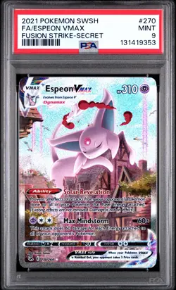 2021 POKEMON SWORD & SHIELD FUSION STRIKE SECRET #270 FULL ART/ESPEON VMAX PSA 9 - Image 1