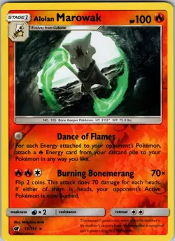 Alolan Marowak 12/111 SM - Crimson Invasion Reverse Holo Pokemon TCG NM - Image 1