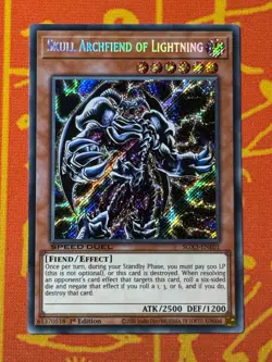YUGIOH SKULL ARCHFIEND OF LIGHTNING SECRET RARE 1ST NM SGX3-ENE01 SPEED DUEL - Image 1