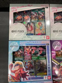 HUGE ONE PIECE LOT 3x Illustration Box Vol 1 3 4 12x Tin Set Luffy Nami Boa card - Image 2