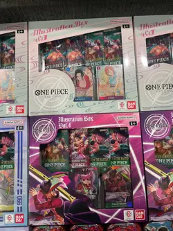 HUGE ONE PIECE LOT 3x Illustration Box Vol 1 3 4 12x Tin Set Luffy Nami Boa card - Image 3