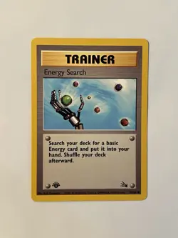 1st edition Energy Search 59/62 Fossil Set Rare Vintage Pokemon Card - LP - Image 1