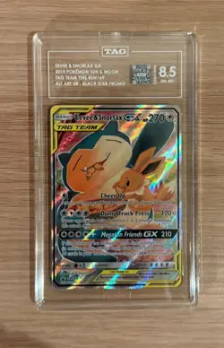 Pokemon TCG Sun And Moon Snorlax And Eevee GX #SM169 TAG 8.5 Black Star Promo - Image 1