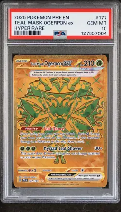 2025 POKEMON PRE EN-PRISMATIC EVOLUTIONS HYPER RARE TEAL MASK OGERPON EX PSA 10 - Image 1