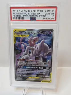 2019 POKEMON SM BLACK STAR PROMO #SM191 FULL ART/MEWTWO & MEW GX PSA 10 - Image 1
